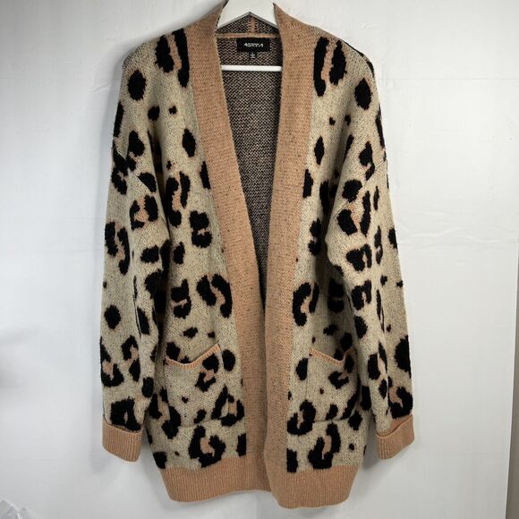 4Sienna Size L Cardigan Sweater Leopard Animal Print Open Front Knit Soft Casual - Picture 2 of 10